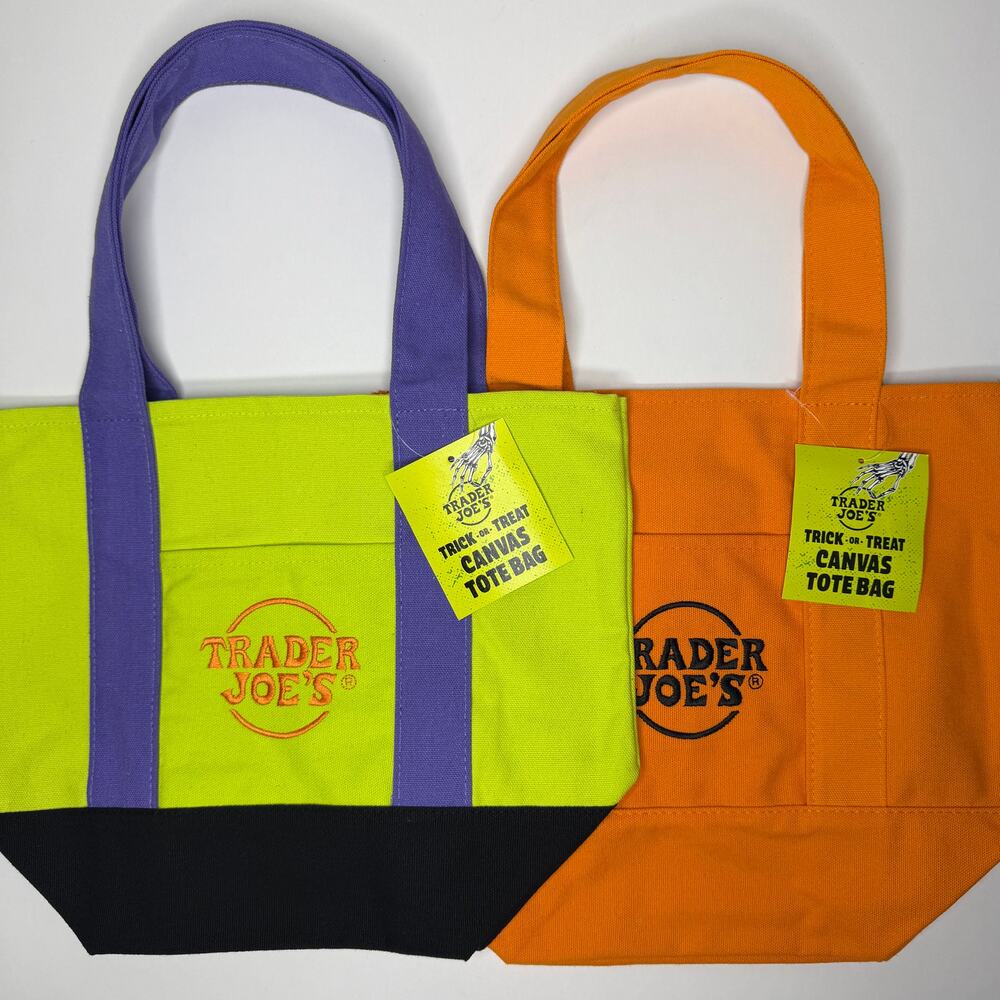SET 2x — RARE! Trader Joe’s Canvas MINI Tote Bags Halloween Trick or Treat Candy
